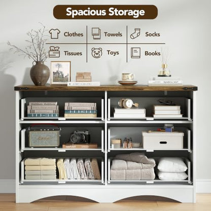 47" Farmhouse 6-Drawer Dresser for Bedroom, Pure White + Walnut, view 6