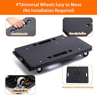 Furniture Dolly,Furniture Movers Dollys with Wheels,16in-11in 500lbs Capacity,Moving Dolly 4 Wheels Heavy Duty,4 Wheels Small Flat Dolly, 2 Pack, Black
