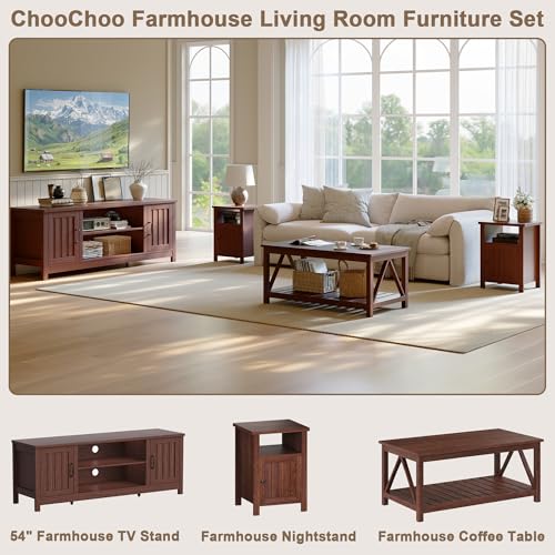 54" Farmhouse TV Stand with Storage Cabinet and Open Shelves, view 4