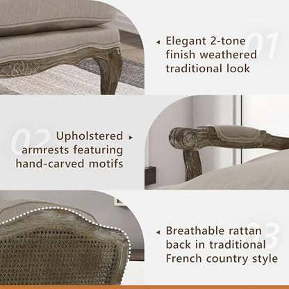 Parlier Show Wood Accent Chair - Mid Century Modern Chair for Living Room, Traditional French Country Style, Padded Arms, Reversible Cushion, Solid Wood Frame, Arrives Assembled, Neutral