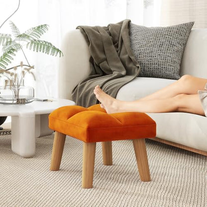 Footstool, Small Ottoman Stool Chair, Modern Padded Sofa Seat Foot Rest Stool, Sofa Footrest for Living Room Entryway 15.74" D×11.81" W×10.62" H Orange Color UHBD032J