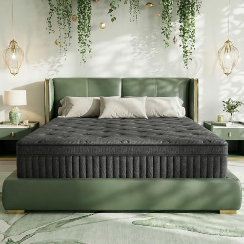 King Size Mattress 14 Inch - Medium Firm Hybrid for Master Bedroom, Pocket Coils, Bamboo Cooling Cover, Anti Sag Support, for Plus Size Sleepers, Fiberglass-Free