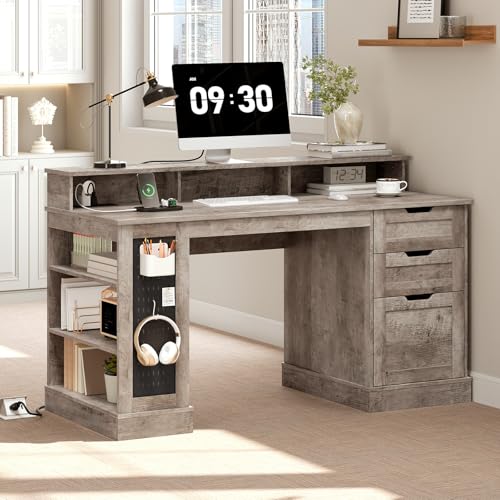 55-Inch Farmhouse Executive Desk with 2 Drawers and File Cabinet, view 4