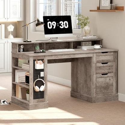 55-Inch Farmhouse Executive Desk with 2 Drawers and File Cabinet, view 4