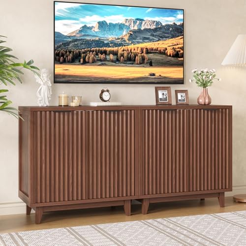 Buffet Cabinet with Storage Fluted Sideboard Accent Modern Credenza with 2, view 6