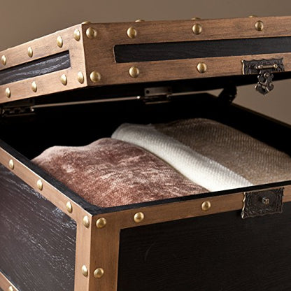 Drifton Travel Trunk End Table - Transitional Design, Black Metal and Wood - Ideal for Living Room, Bedroom (CK3182)
