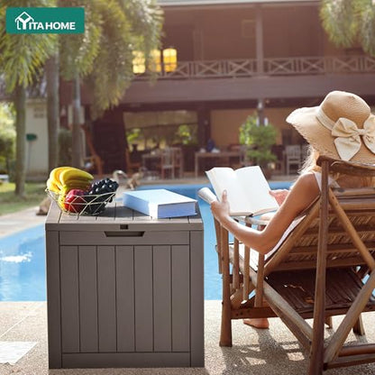 31 Gallon Outdoor Storage Deck Box | Waterproof Resin Package Delivery and Storage Box with Lockable Lid for Patio Furniture Cushions, Pool Accessories, Garden
