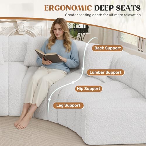 128" Oversized Curved Cloud Couch, Modern Compressed Modular Sectional Sofa, 4 Seater Boneless Couches for Living Room, No Assembly Required, White 1 PCS