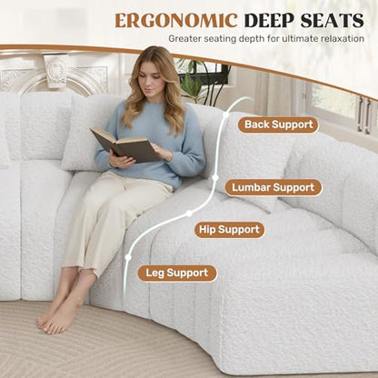 128" Oversized Curved Cloud Couch, Modern Compressed Modular Sectional Sofa, 4 Seater Boneless Couches for Living Room, No Assembly Required, White 1 PCS