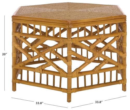 SAFAVIEH Couture Collection – Frederica Rattan & Seagrass Hexagon Coffee Table, Handwoven Natural Fiber Living Room Accent, Fully Assembled (CWK2037A)
