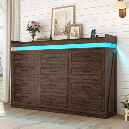 71" Wide 46" Tall Large Farmhouse 12 Drawers Dresser for Bedroom with LED Light, view 4