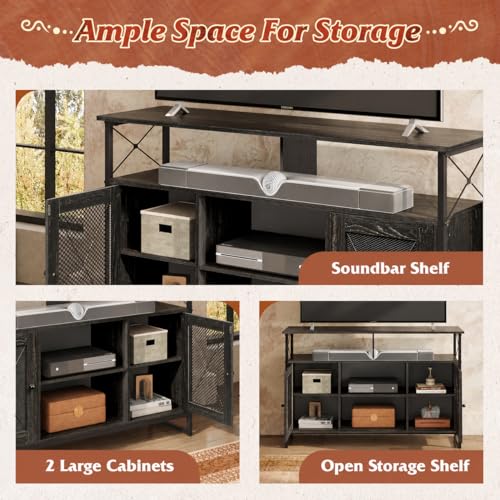 TV Stand 55 inch TV,Tall Entertainment Center with Storage, Farmhouse Industrial TV Console for Bedroom Living Room, Charcoal Black