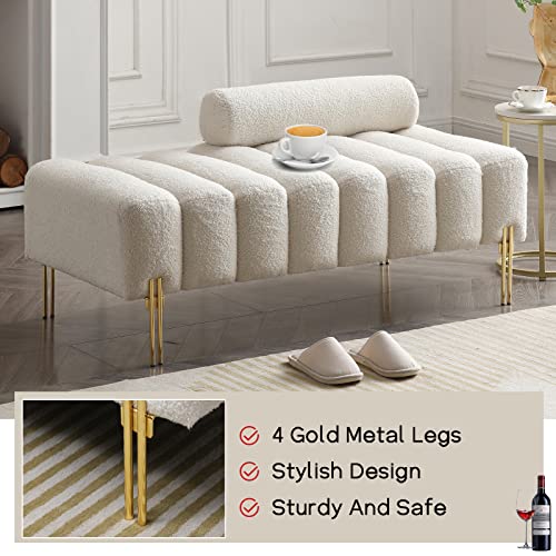 53.2" Modern Loveseat Sofa Couch, Upholstered Accent Sofa with Golden Legs and Adjustable Backrest, Small Teddy Fleece Couches for Bedroom, Living Room, Compact Small Space (Beige Teddy)
