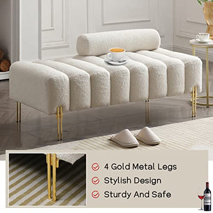 53.2" Modern Loveseat Sofa Couch, Upholstered Accent Sofa with Golden Legs and Adjustable Backrest, Small Teddy Fleece Couches for Bedroom, Living Room, Compact Small Space (Beige Teddy)