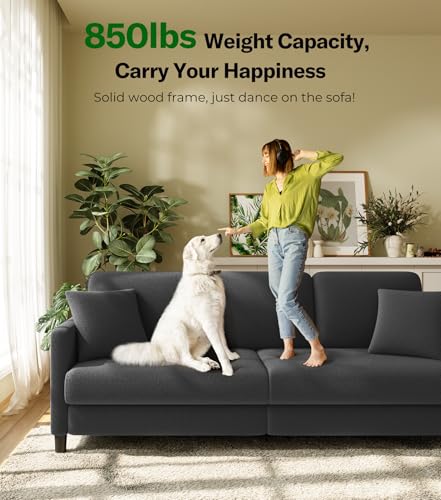 83" Couches for Living Room, Teddy Sofa Couch, Comfy Sofas for Living Room, Tool-Free Setup Loveseat Sofa, All-Wood Love Seat Couches, Small Couch 2 Pillows Included, Grey