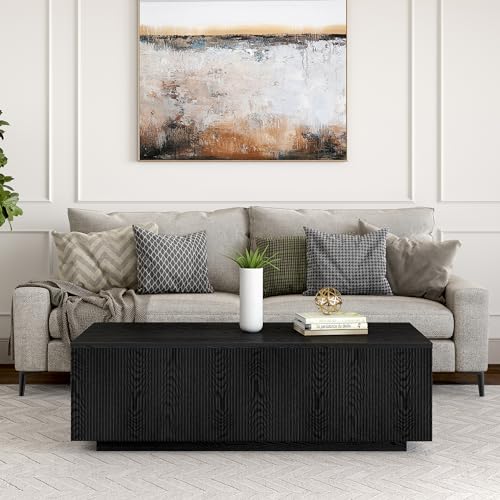 Henn&Hart 48" Modern Fluted Coffee Table, Natural Black, view 3