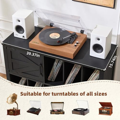 Large Record Player Stand with Vinyl Storage Up to 450 Albums, view 7
