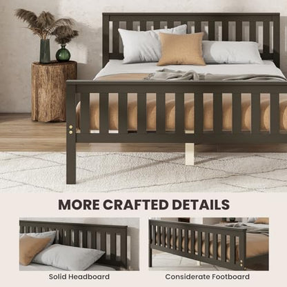 Full Size Wood Platform Bed Frame, Mid Century Full Bed Frame with Headboard, view 5