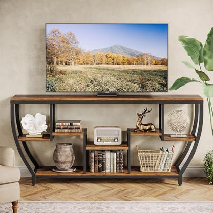 Tribesigns TV Stand for Televisions up to 80 Inches, 70.9 Inches Entertainment Center with Storage Shelves, Wood TV Media Console Table Unit for Living Room, Bedroom, Rustic Brown