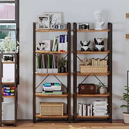 Bookshelf, 5-Tier Book Shelf, 110 lbs/Shelf Vintage Industrial Style Bookshelves for Living Room and Home Office, Vintage Brown
