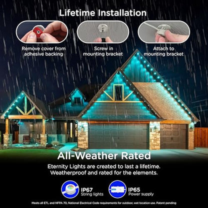 Eternity Permanent Outdoor Lights, 150ft with 108 RGBWIC LED Lights, App‑Controlled, Cuttable, Christmas, Accent & Year‑Round Eave Lighting, Works with Alexa & Google Home, 85102