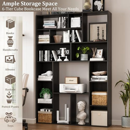 71" H Large Bookshelf Bookcase, Freestanding Display Storage with Cube Open Shelves for Home Office, Living Room, Black