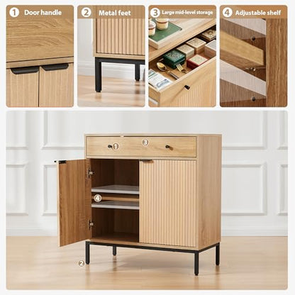 31 inch Sideboard Buffet Cabinet with Drawer, Modern Fluted Credenza with 2 Doors & Adjustable Shelf, Small Coffee Bar Storage for Kitchen, Entryway