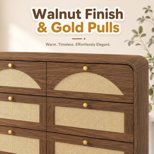 Rattan Dresser for Bedroom,59" Modern Closet Dressers Chest with 8 Drawers,Boho TV Stand for for Bedroom,Living Room,Hallway
