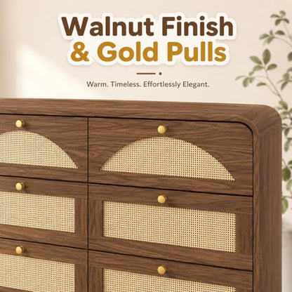 Rattan Dresser for Bedroom,59" Modern Closet Dressers Chest with 8 Drawers,Boho TV Stand for for Bedroom,Living Room,Hallway
