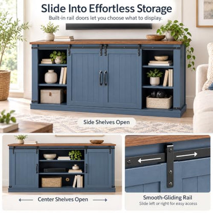 68 Inch TV Stand Entertainment Center with 2 Barn Doors and 9 Shelves for TVs, view 7