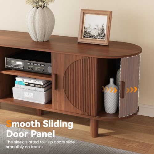55" Mid Century Modern TV Stand with Fluted Sliding Doors, view 6