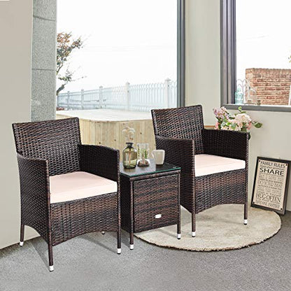 3 Piece Patio Set Wicker Rattan Furniture Set Outdoor Rattan Conversation Set with Coffee Table Chairs & Thick Cushions Bistro Sets for Patio Garden Lawn Backyard Pool