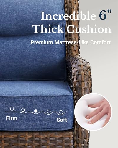 Luxury Outdoor Furniture High Back Patio Sofa, Oversized 3-Seater Couch with 6'' Thick Cushions, Ideal for Porch, Poolside, Deck, and Yard(Blue)