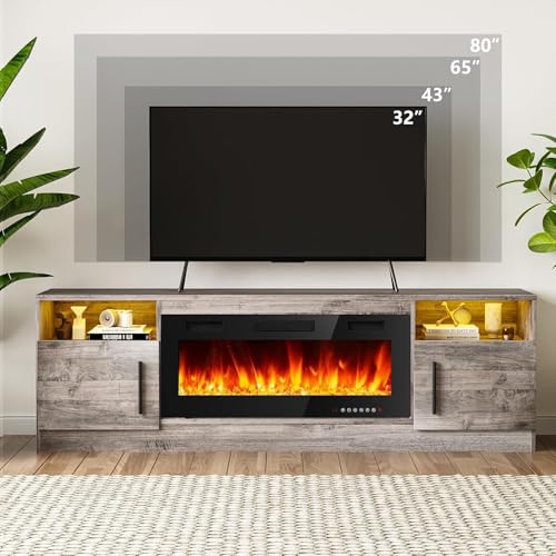 Modern 70" Black Wooden TV Stand for Living Room – LED Lights, view 7