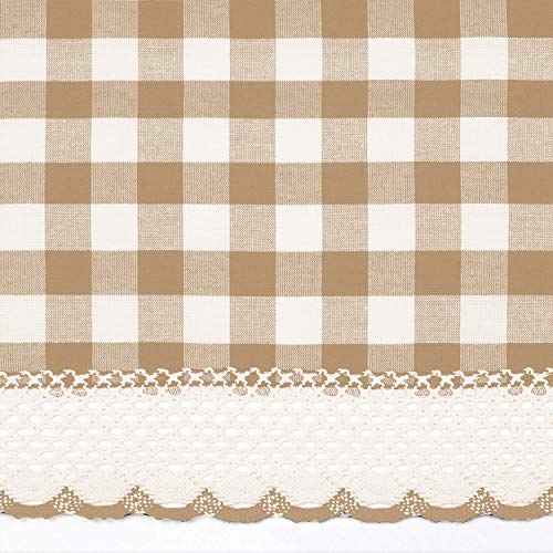 Room Darkening Window Valance, 58W x 14L Inches Top Rod Pocket Checkered Gingham Curtain Valance Scarf, Modern Farmhouse Window Curtain Valance Classic Buffalo Checked Plaid, Taupe