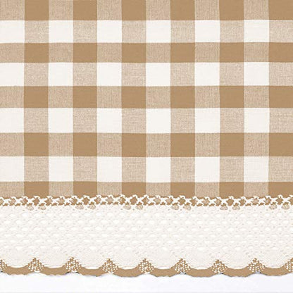 Room Darkening Window Valance, 58W x 14L Inches Top Rod Pocket Checkered Gingham Curtain Valance Scarf, Modern Farmhouse Window Curtain Valance Classic Buffalo Checked Plaid, Taupe
