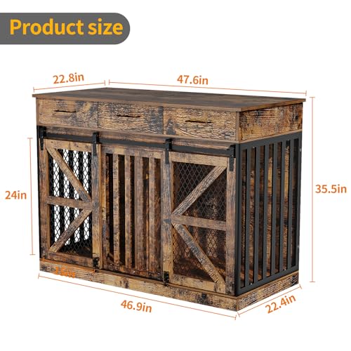 Spacesea Large Dog Crate Furniture with Sliding Barn Door, view 3