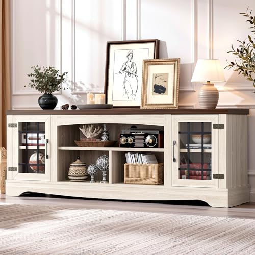Farmhouse TV Stand for 75 Inch TV, Light Oak & Walnut, view 5