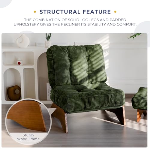 Accent Chair with Ottoman Adjustable Backrest, Tufted Living Room Chair Upholstered Lounge Chair with Footrest Set, Modern Chair Cozy Reclining Chair for Reading Room, Green