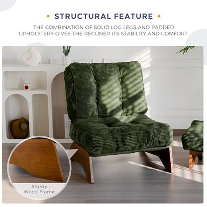 Accent Chair with Ottoman Adjustable Backrest, Tufted Living Room Chair Upholstered Lounge Chair with Footrest Set, Modern Chair Cozy Reclining Chair for Reading Room, Green