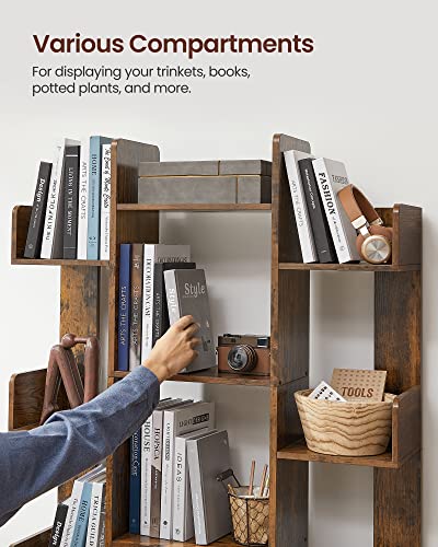 VASAGLE CUSTOS Collection - Bookshelf, Tree-Shaped Bookcase with 13 Storage Shelves, Rounded Corners, 9.8 x 33.9 x 55.1 Inches, Rustic Brown ULBC67BXV1