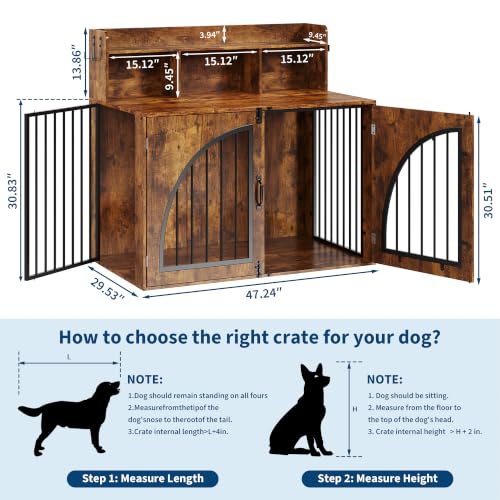 Dog Crate Furniture with Storage for Large Dogs, Retro Brown, view 3