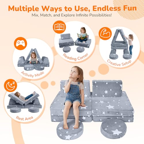 Kids Couch, Glow in the Dark Star Modular Play Couch, Ages 3+