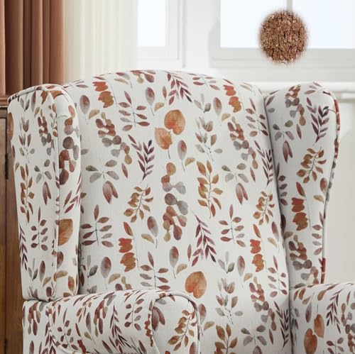 Modern Accent Chair,Comfy Upholstered Armchair with Retro Wood Legs,Floral Design Single Sofa Chair,Living Room Furniture for Apartment,Bedroom,Office,Linen Fabric,Floral Yellow