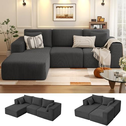 107'' Modular Sectional Sofa, L Shaped Cloud Couch for Living Room, Modern Boneless Sofa with Chaise for Bedroom, Gray