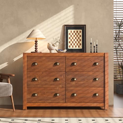 Vintage 6 Drawer Dresser, Solid Wood Frame Construction, view 4