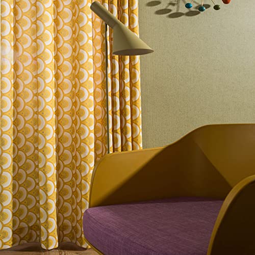Thermal Insulated Window Room Grommet Curtain Drapes for Bedroom and Living Room, Set of 2 Panels, W52 x L63 inch,Yellow Geo Patten in White