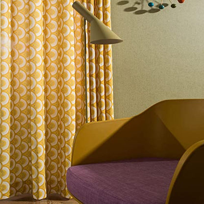Thermal Insulated Window Room Grommet Curtain Drapes for Bedroom and Living Room, Set of 2 Panels, W52 x L63 inch,Yellow Geo Patten in White