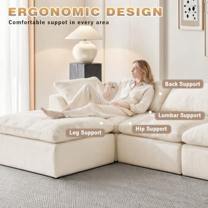 110" Boneless Cloud Couch Sectional for Living Room, Oversized Modular L Shaped Sofa with Ottoman, Deep Seat Chenille Sectional Couch for Cloud-Like Comfort (Beige)