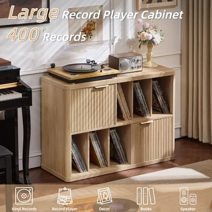 Large Record Player Stand with Vinyl Storage Up to 450 Albums, view 5